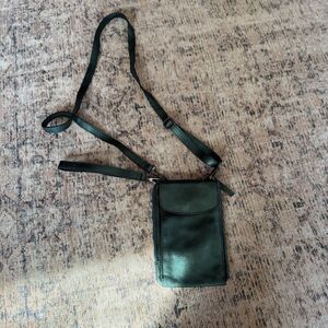 Free People Damsel Metallic Green Leather Crossbody Wristlet Multi Use Bag